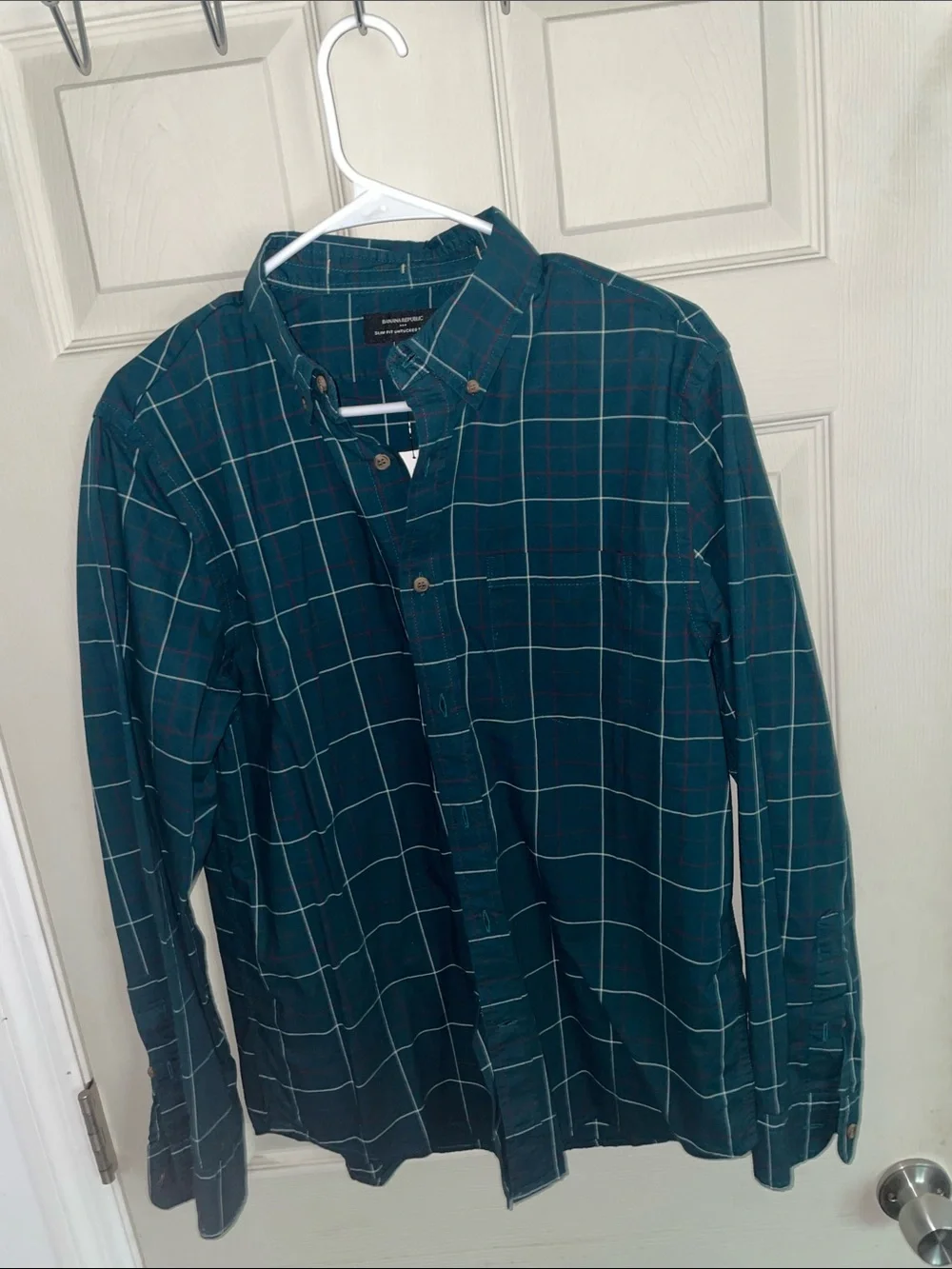 Banana Republic Teal Plaid Button-Up Shirt Jacket